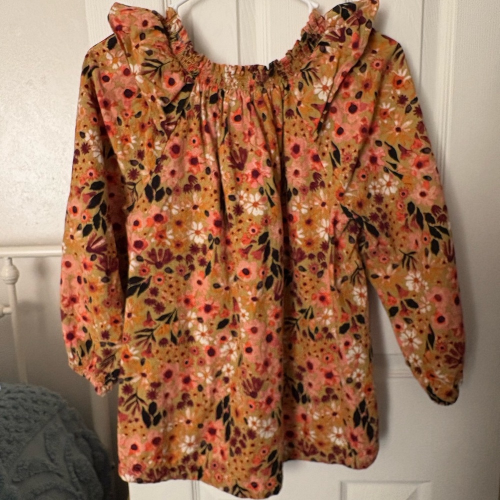 Floral Ruffle Neck Long Sleeve Blouse - Pink Floral